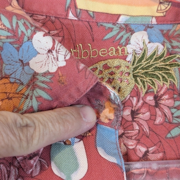 Caribbean Medium Silk/Cotton Blend Hawaiian Button Down Shirt Ukulele Margaritas - Picture 5 of 10